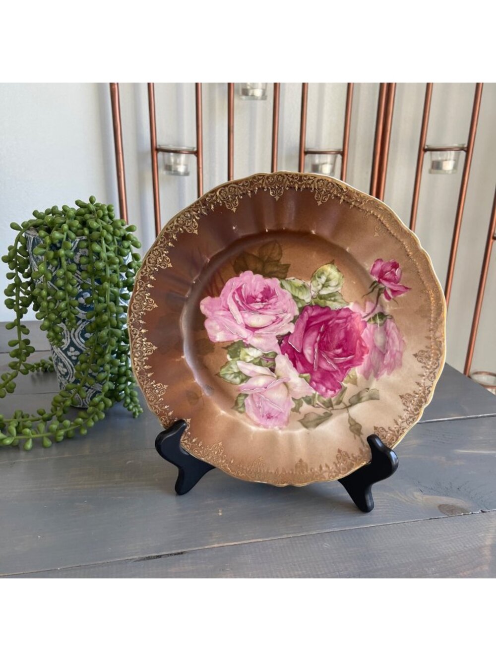 Atq Carl Tielsch Altwasser Germany Plate Hand Painted Roses Gold Gild #27361 31